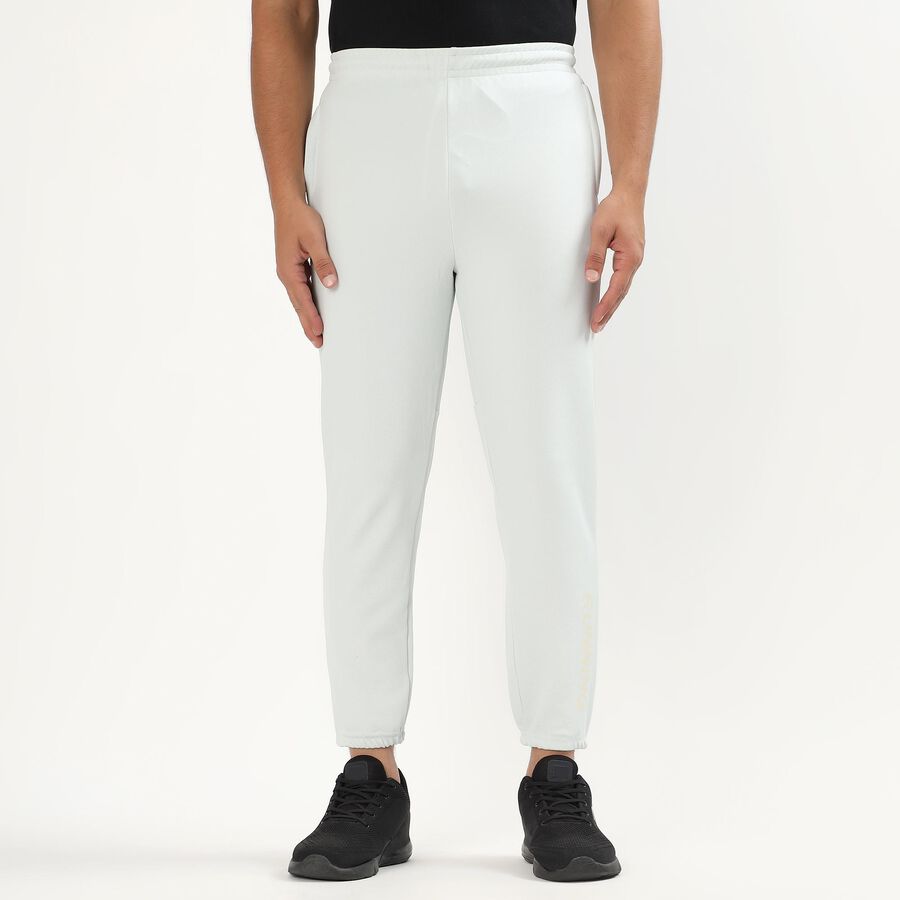 Men's Off-White Tapered Fit Running Track Pants, हल्का ग्रे, large