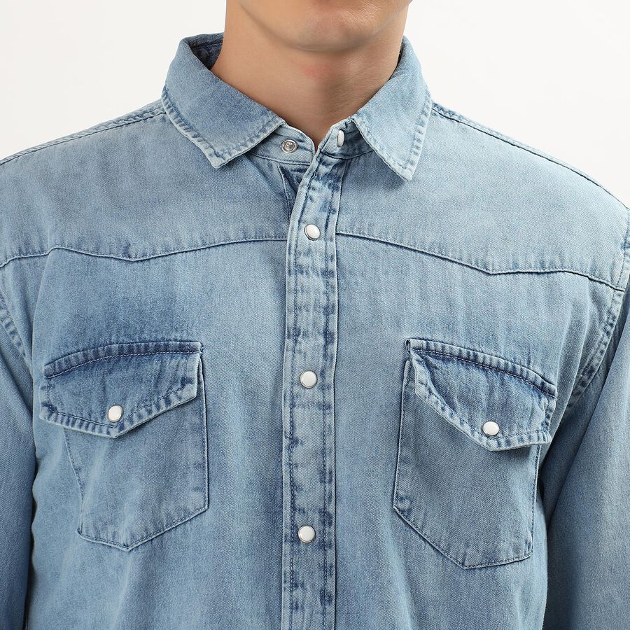 Men's Light Blue Cotton Classic Casual Shirt, Light Blue, large image number null