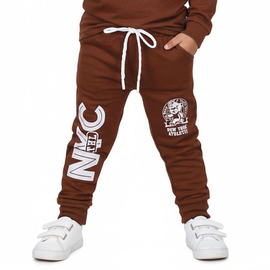 Boys' Rich Chocolate Brown Graphic Printed Pyjama, मरून, large image number null