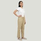 Women's Beige Straight Fit Checked Lounge Pyjama, गहरा पीला, small