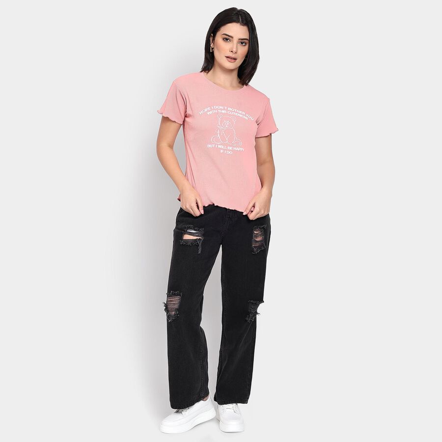 Ladies' Round Neck T-Shirt, गुलाबी, large