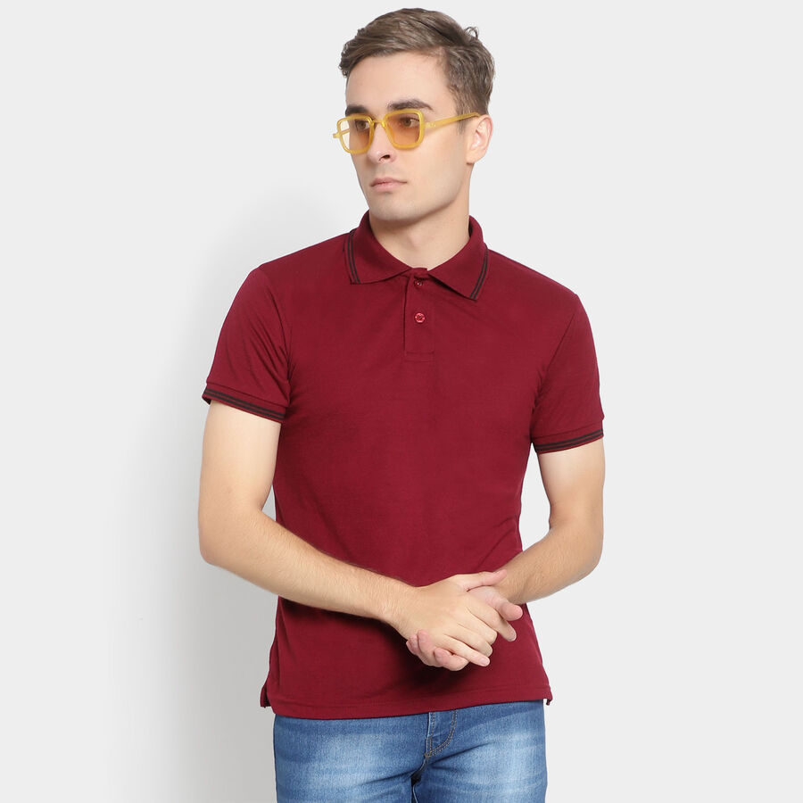 Solid Polo Shirt, Wine, large image number null