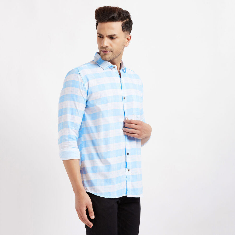 Cotton Checks Casual Shirt, Light Blue, large image number null