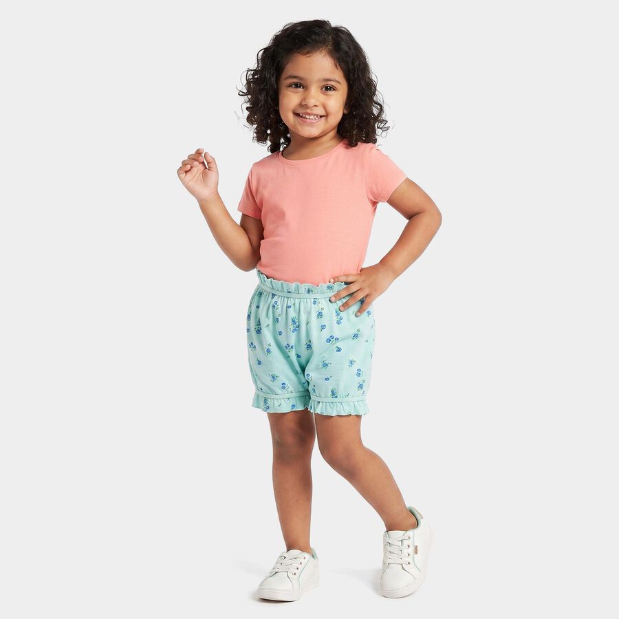 Girls' Mint Aqua Regular Fit Floral Bloomer, एक्वा, large