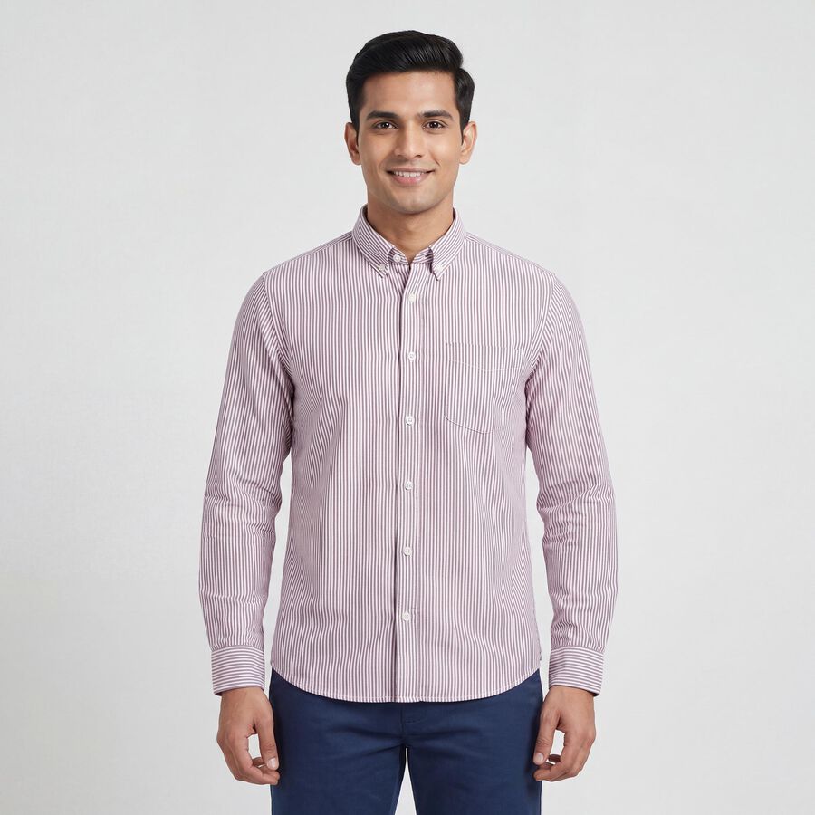 Men's Red Cotton Spread Collar Casual Shirt, Red, large