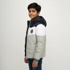 Boys Light Sage Green and Navy Hooded Puffer Jacket, हल्का हरा, small image number null