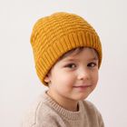 Boys Yellow Textured Knit Beanie Cap, Yellow, small