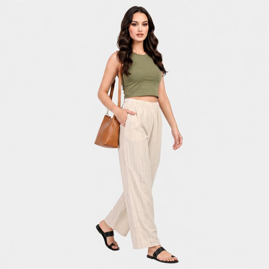 Women's White Regular Fit Solid Palazzos, Off White, large