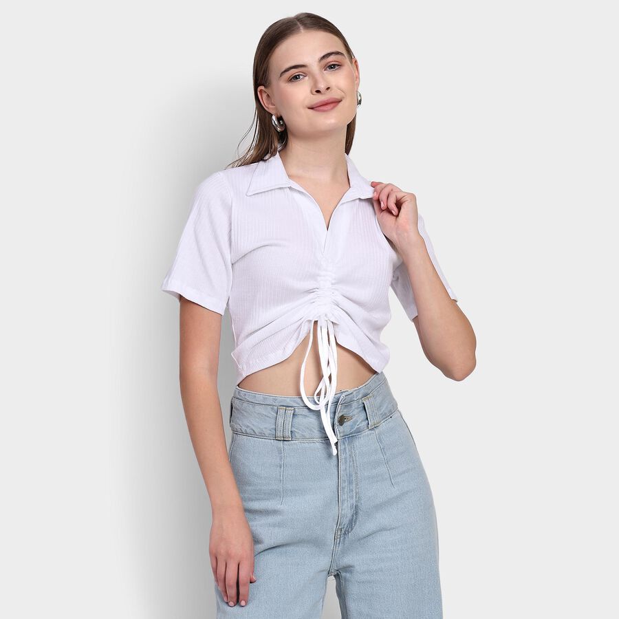 Ladies' 100% Cotton Crop  Top, White, large image number null