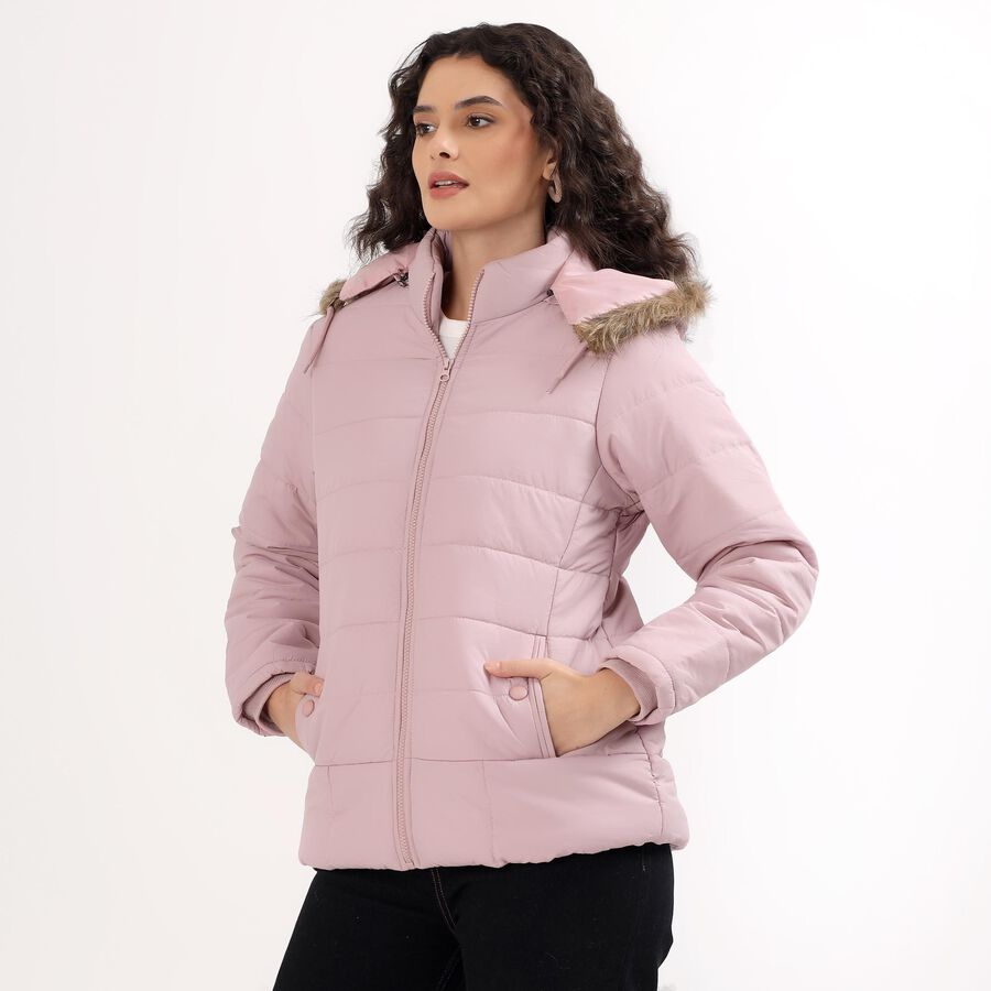 Women's Light Pink Hooded Casual Jacket, हल्का गुलाबी, large image number null