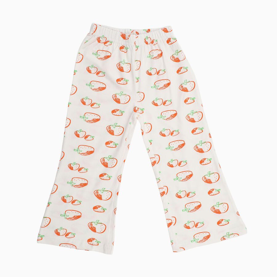 Girls' Off-White Strawberry Printed Cotton Pyjama, Off White, large image number null