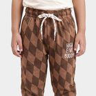 Boys Brown Jogger Fit Printed Pyjama, Brown, small