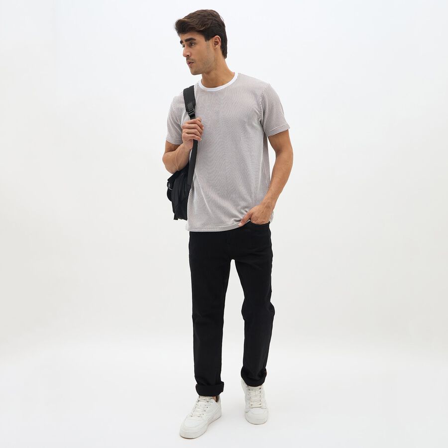 Men's Brown and White Crew Neck Casual T-Shirt, Brown, large image number null