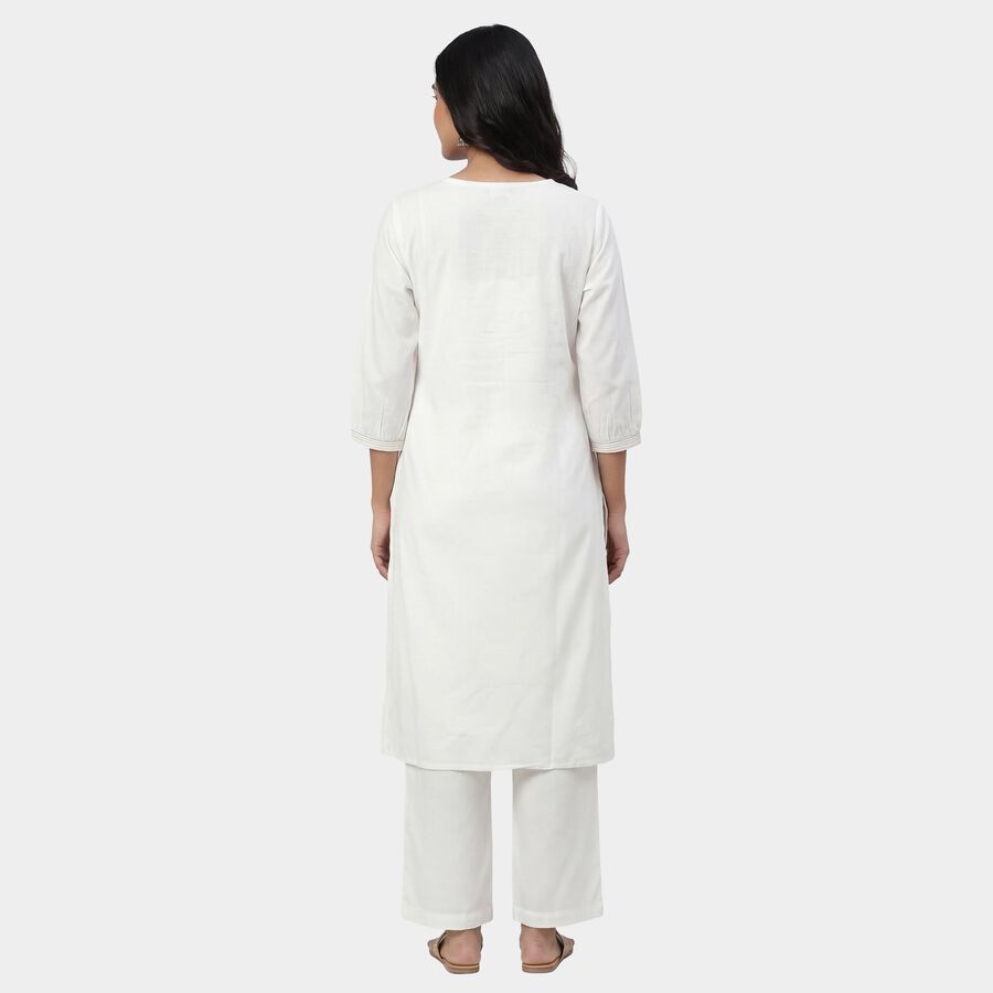 Women's White Cotton Round Neck Straight Kurta, White, large
