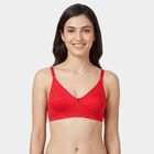 Women's Red Cotton Blend V-Neck Wireless Non-Padded Everyday Bra, Red, small