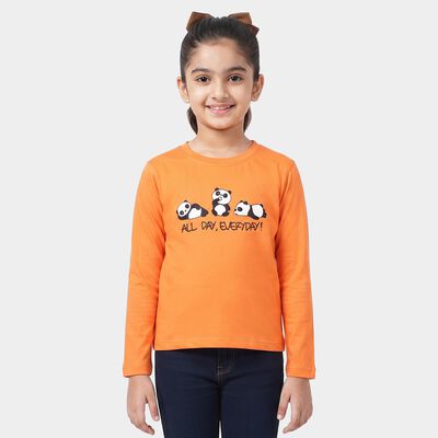 Girls Coral Round Neck Regular Top