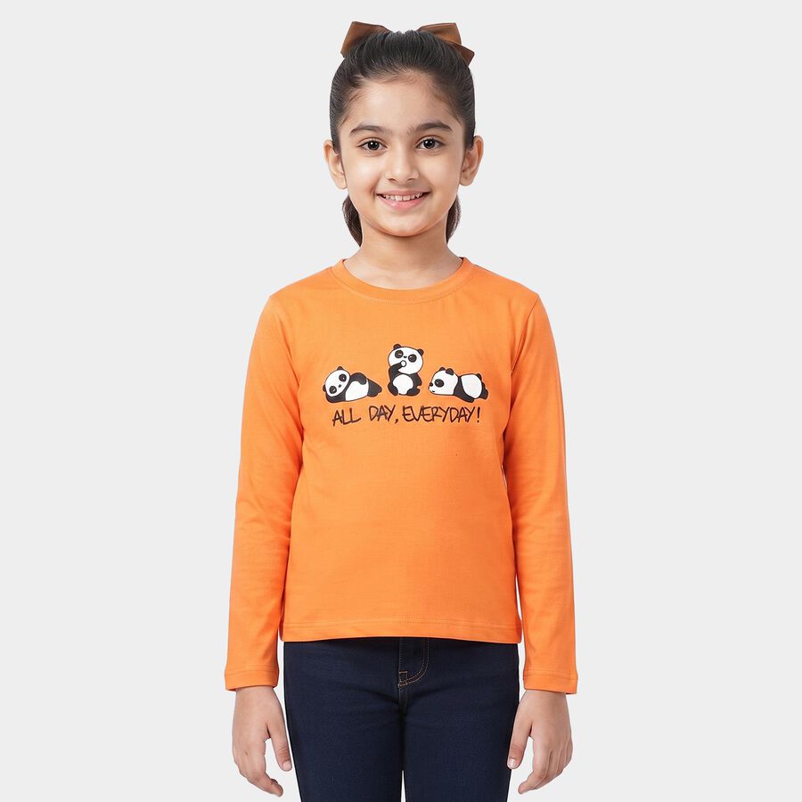 Girls Coral Round Neck Regular Top, मूँगा (कोरल), large