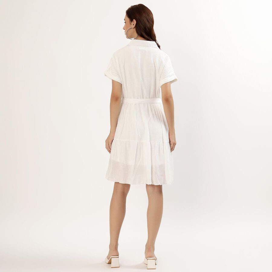 Women's Soft Eggshell White V-Neck Casual Dress, White, large image number null