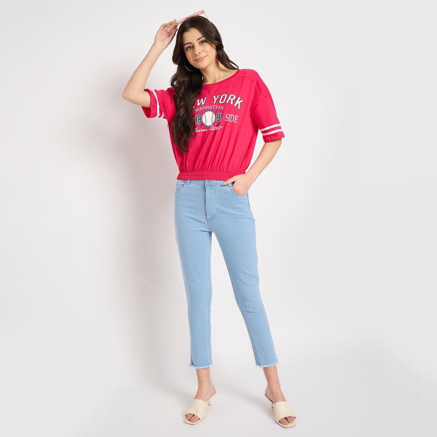 Ladies' 100% Cotton Crop  Top, गुलाबी, large image number null