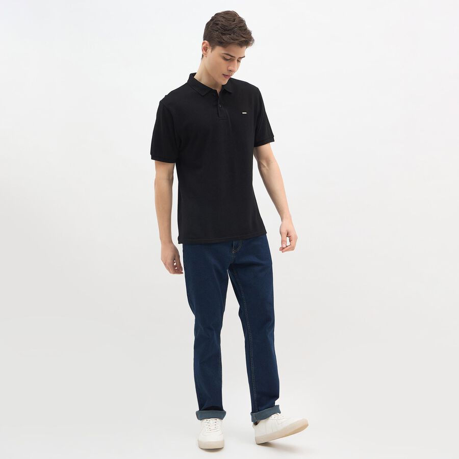 Men's Jet Black Cotton Polo Collar Classic T-Shirt, Black, large