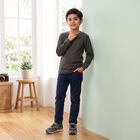 Boys' Grey Long Sleeve Thermal, चारकोल, small