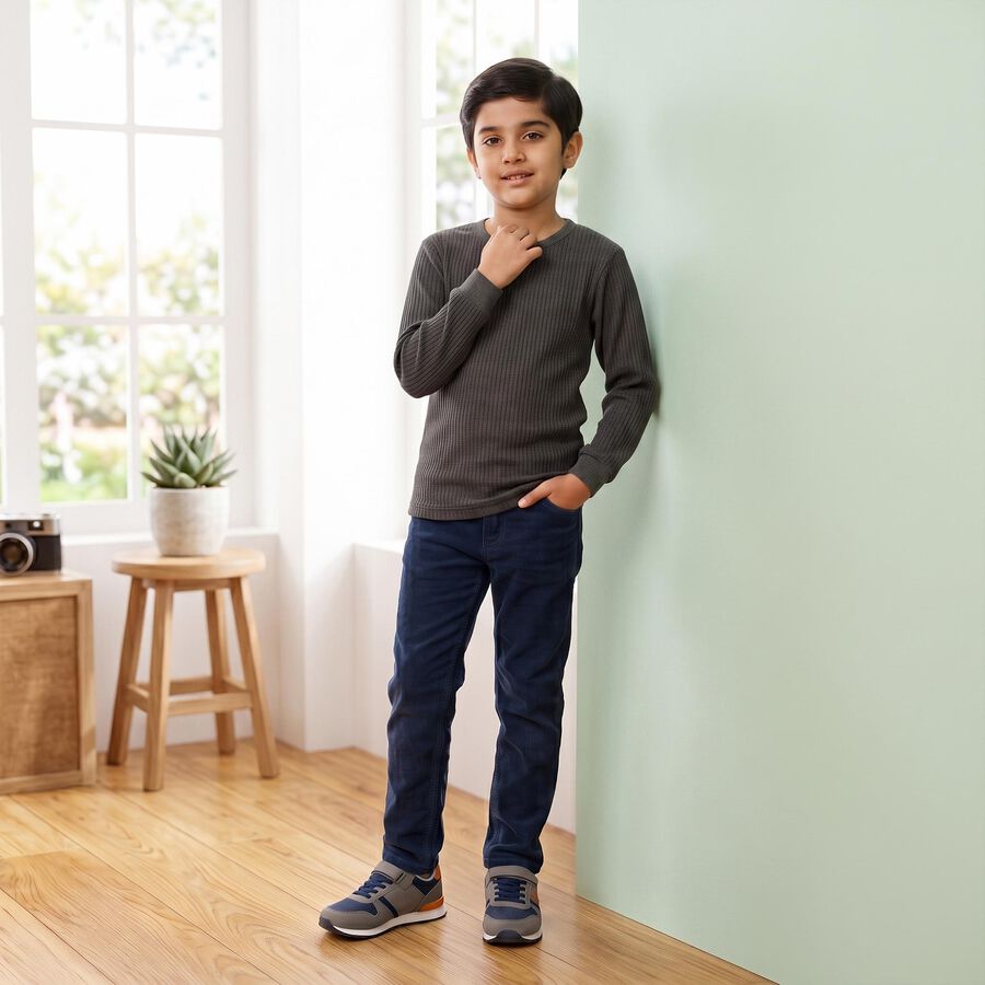 Boys' Grey Long Sleeve Thermal, चारकोल, large