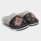 Kids Jet Black and Light Grey Fur Lined Slip-On Winter Slippers, काला, small image number null