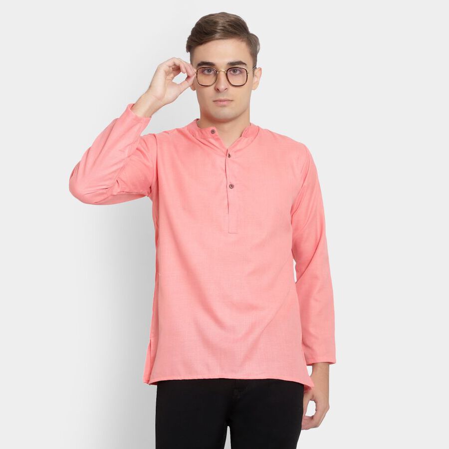 Printed Mandarin Collar Kurta, Peach, large image number null
