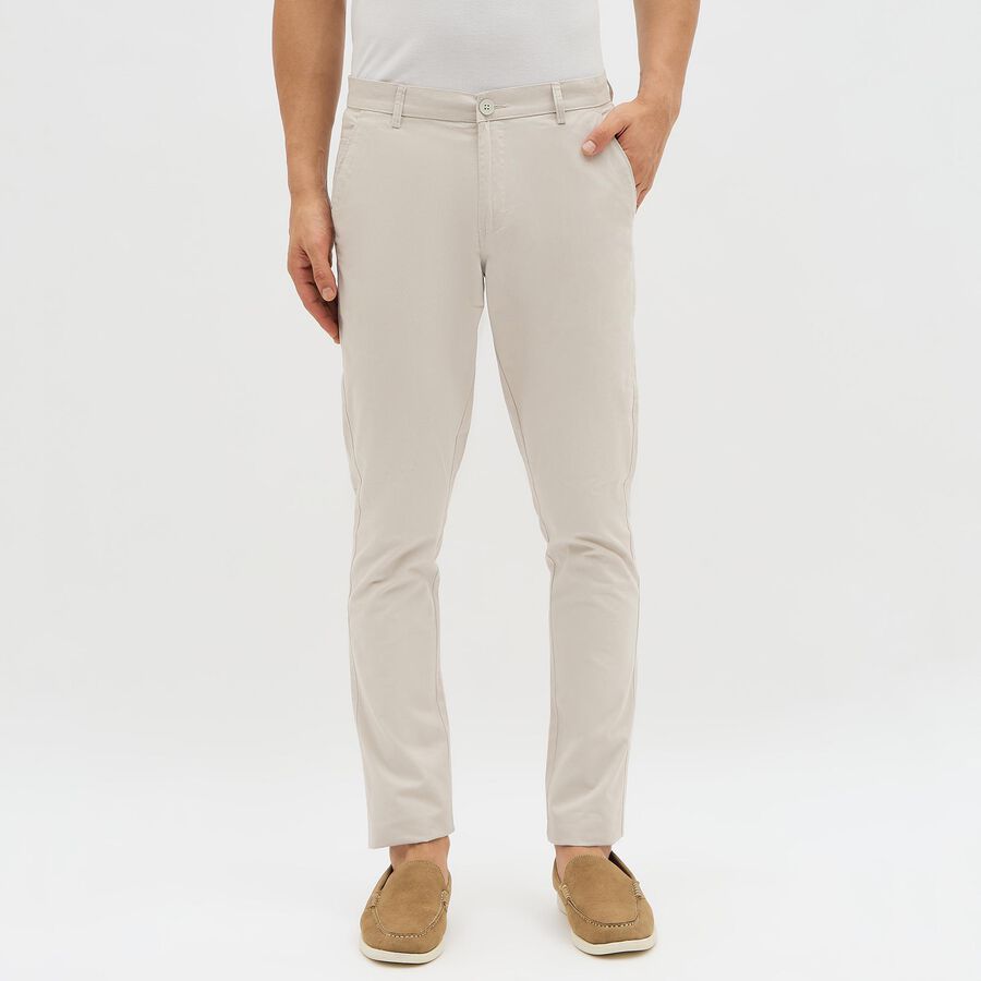 Men's 100% Cotton Slim Fit Casual Trousers, Silver, large image number null