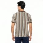 Men's Brown Polo Neck Striped T-Shirt, भूरा, small
