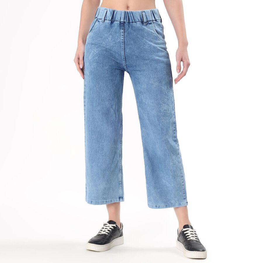 Women's Light Blue Wide Leg High Waist Jeans, Mid Blue, large