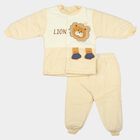 Infants' Beige Round Neck Lion Applique Baba Suit, गहरा पीला, small