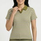Women Olive Green Polo Neck Preppy Polo T-Shirt, Olive, small