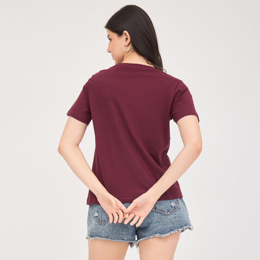 Women's Deep Maroon Cotton Round Neck T-Shirt, Wine, large image number null