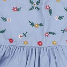 Girls' Light Blue Fit and Flare Floral Embroidered Frock, हल्का नीला, small