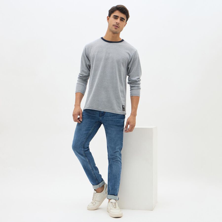 Men's Navy Blue Crew Neck Printed T-Shirt, नेवी ब्लू, large image number null