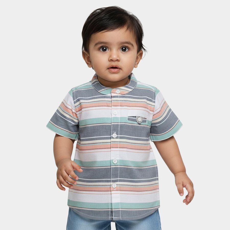 Infants Orange Cotton Half Sleeve Round Neck Casual Shirt, Orange, large