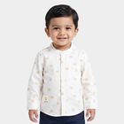 Infants Off White Cotton Long Sleeve Mandarin Collar Shirt, Off White, small