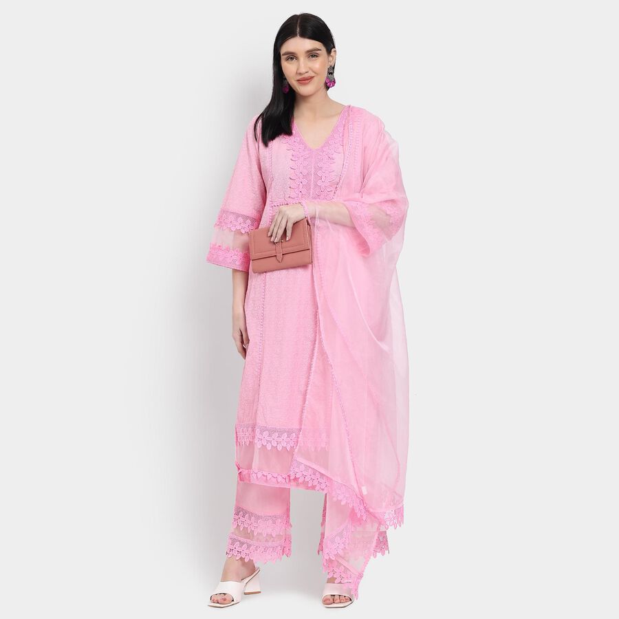 Ladies' 100% Cotton Ethnic Set, गुलाबी, large image number null