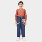 Girls Blue Jogger Fit Lace Trim Jeans, गहरा नीला, small