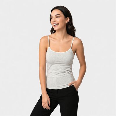 Women's Grey Cotton Blend Scoop Neck Camisole Slip