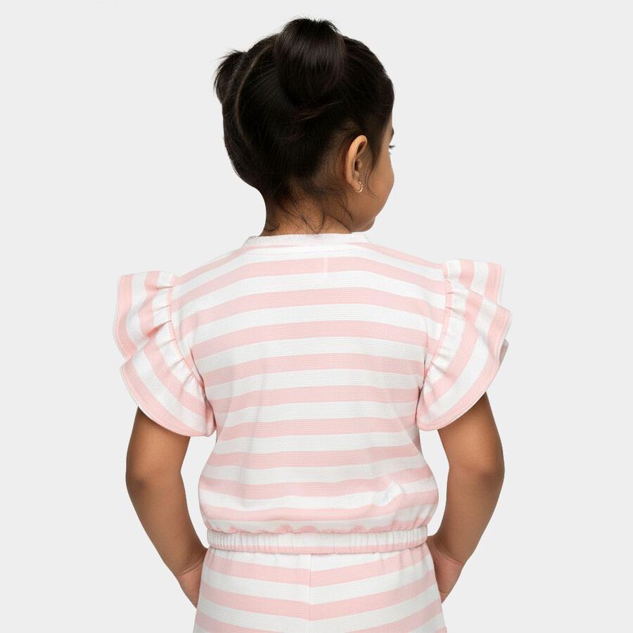 Girls Pink Round Neck Casual T-Shirt, Light Pink, large