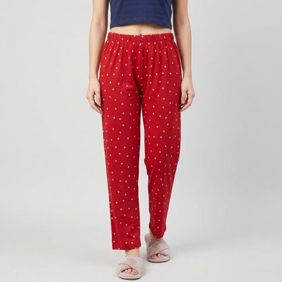 Women's Maroon Straight-Fit Floral Printed Pyjama