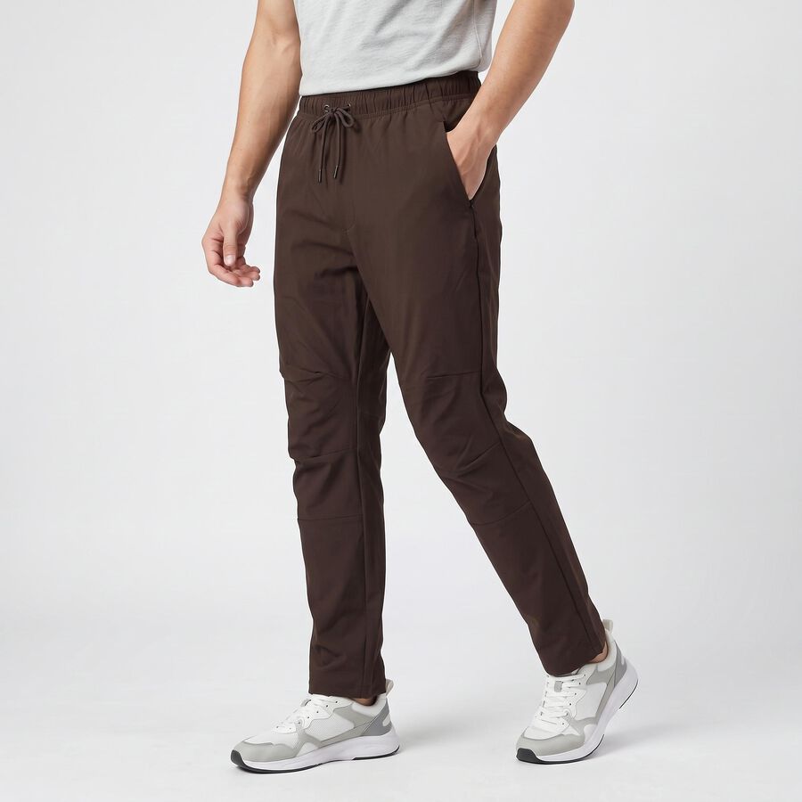 Men's Brown Slim Fit Zip Pocket Track Pants, भूरा, large