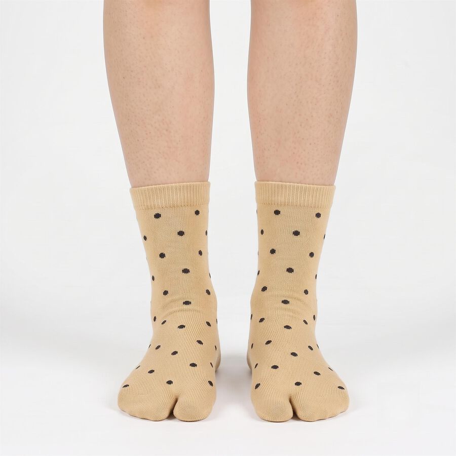 Women's Beige Regular Fit Polka Dot Toe Socks, गहरा पीला, large