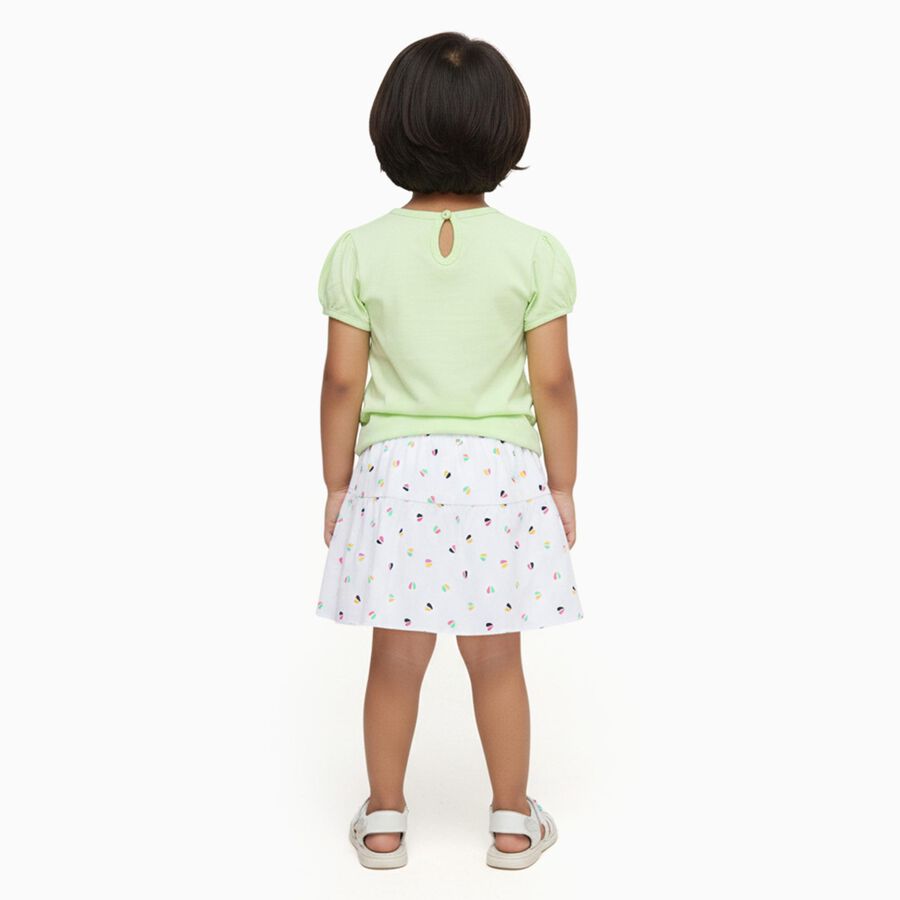 Infants' Pastel Green Cotton Puff Sleeve Top and Printed Skirt Set, Light Green, large