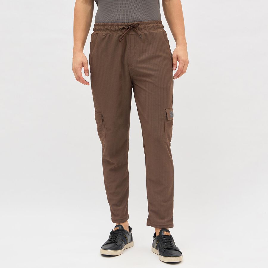 Men's Rich Chocolate Brown Tapered Fit Cargo Jogger, भूरा, large image number null