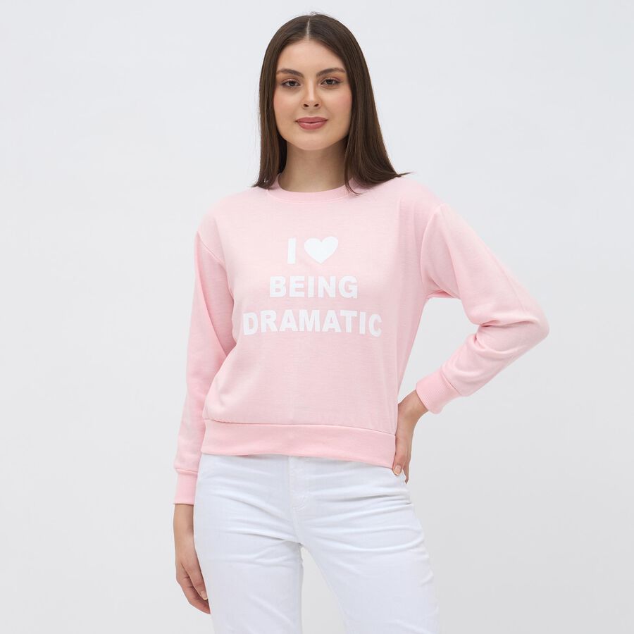 Women's Light Pink Crew Neck Casual Sweatshirt, हल्का गुलाबी, large image number null
