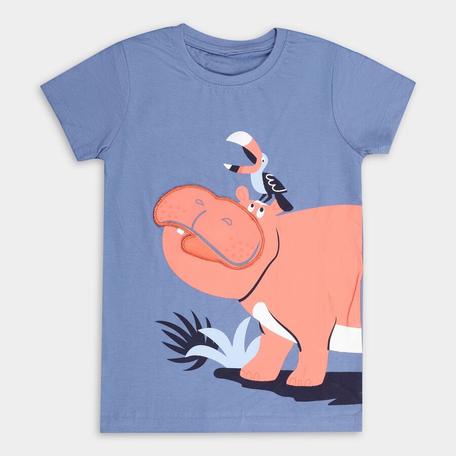 Boys' 100% Cotton Half Sleeves T-Shirt , मध्यम नीला, large image number null
