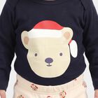 Infants' Navy Blue Cotton Round Neck Teddy Graphic Print Baba Suit, Navy Blue, small